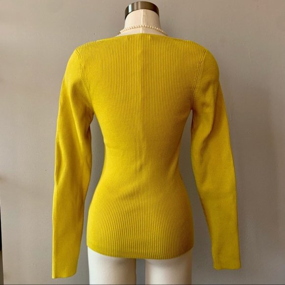 Anthropologie Citron Yellow Sweetheart Neckline Knit Long Sleeve Sweater size L - Picture 13 of 16
